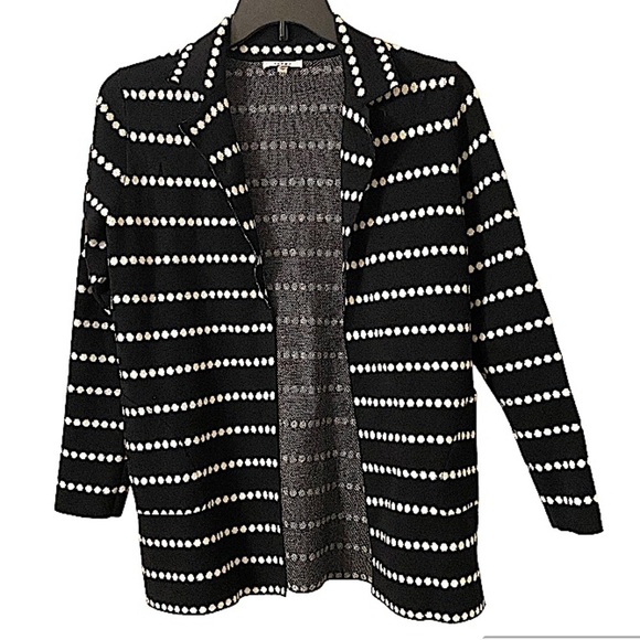 Sioni Jackets & Blazers - Sioni Women Long Sleeves Open Front Collar Black with White Dots Blazer